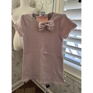 H&M Girls Dress Pink 6-8 Sweater Sheath Short Sleeve Shimmer Bow